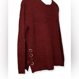 It’s Our Time Maroon Waffle knit Pullover Sweater XXL/2X:Grommet laced side hem